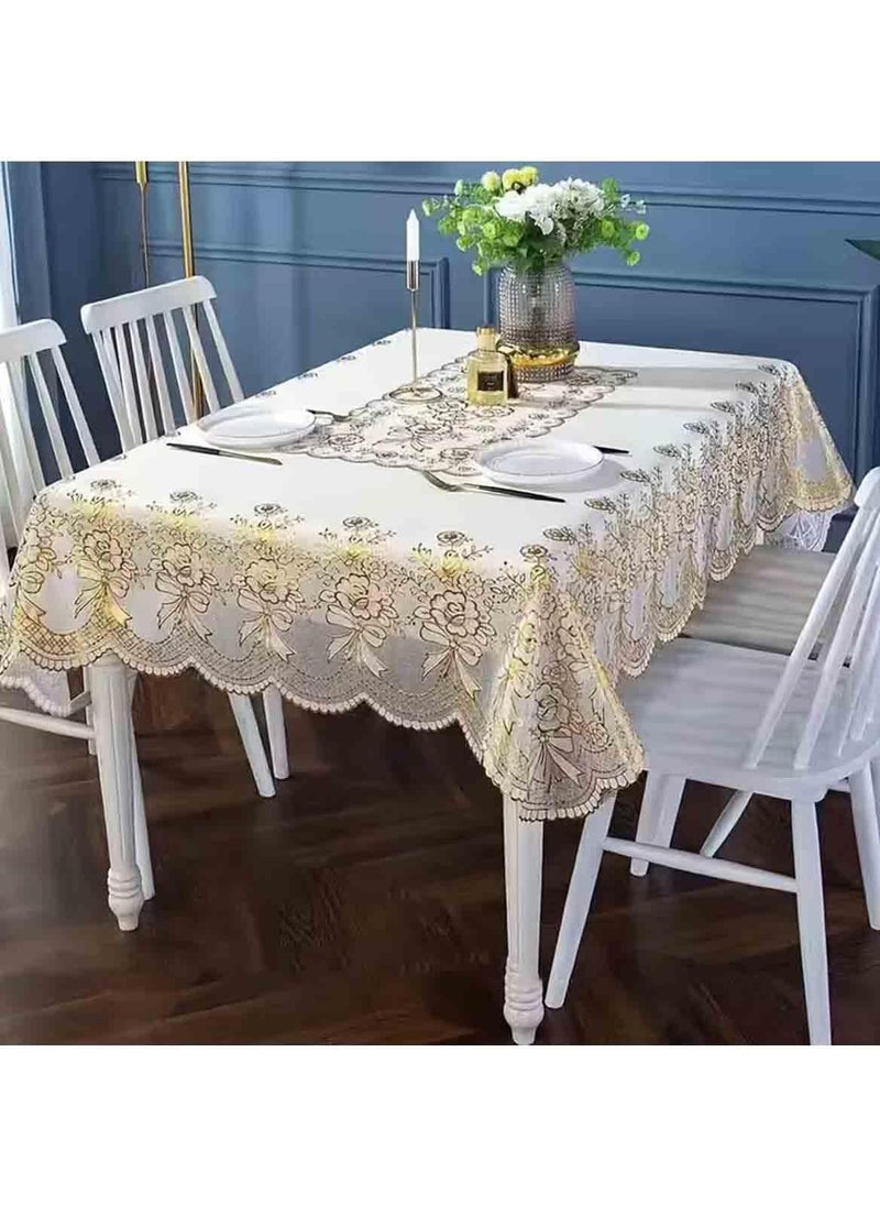 MarlaMall Waterproof Square Table Cloth, Gold Stamping Process Flower Embroidered Tablecloth, Anti-fouling Fabric Table Cover for Kitchen Dinner Party Wedding Restaurant(137x180cm) - Image 5